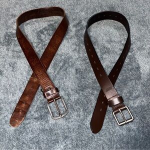 Pair of Genuine Brown Leather Men’s Dickies and Bronzo Belts Size 34/36